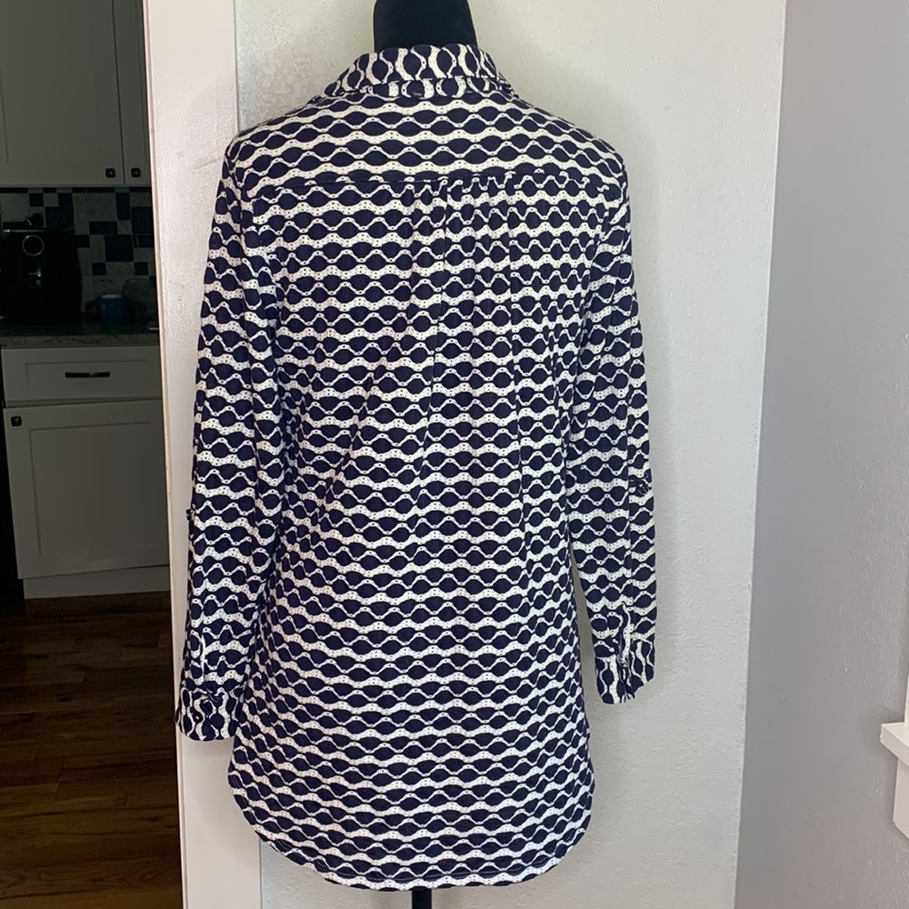 For Cynthia Beachwear Navy White Nautical  Tunic Open Front Cover Up Size Med - Picture 2 of 6